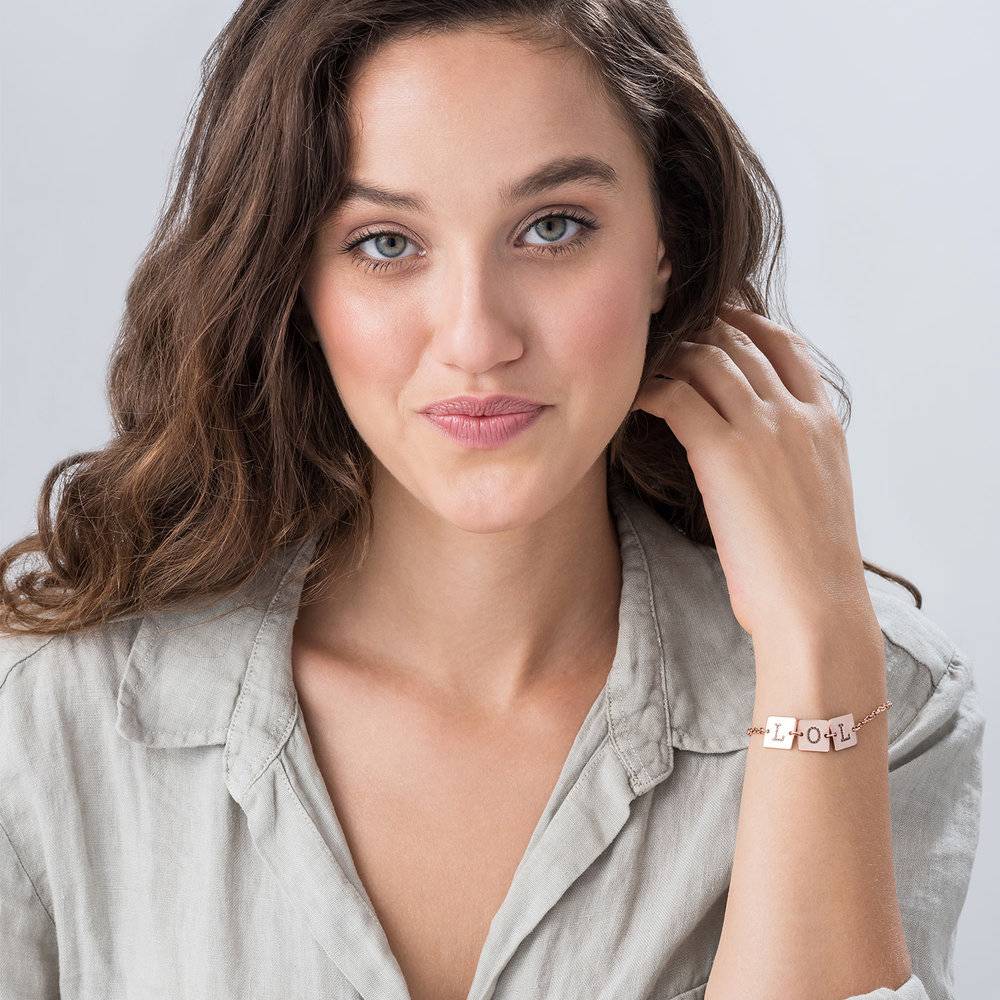 Cube Letter Bracelet with Cubic Zirconia - Rose Gold Plated-5 photo du produit