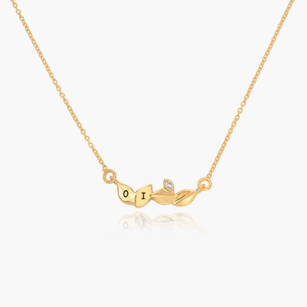 Dainty Initial Leaves Necklace With Cubic Zirconia- Gold Vermeil-6 product photo