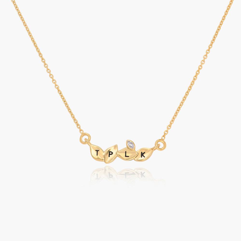 Dainty Initial Leaves Necklace With Cubic Zirconia- Gold Vermeil-3 product photo