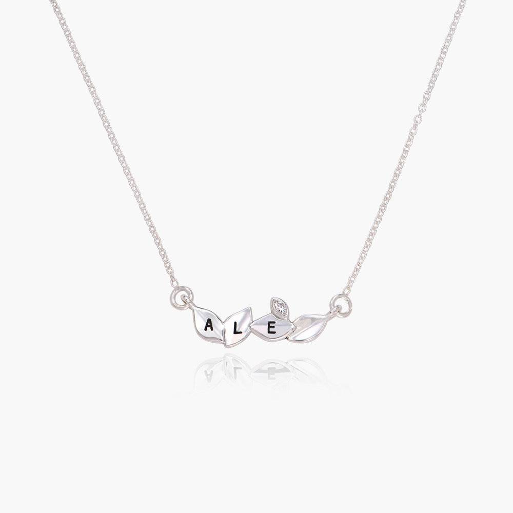Dainty Initial Leaves Necklace With Cubic Zirconia- Silver