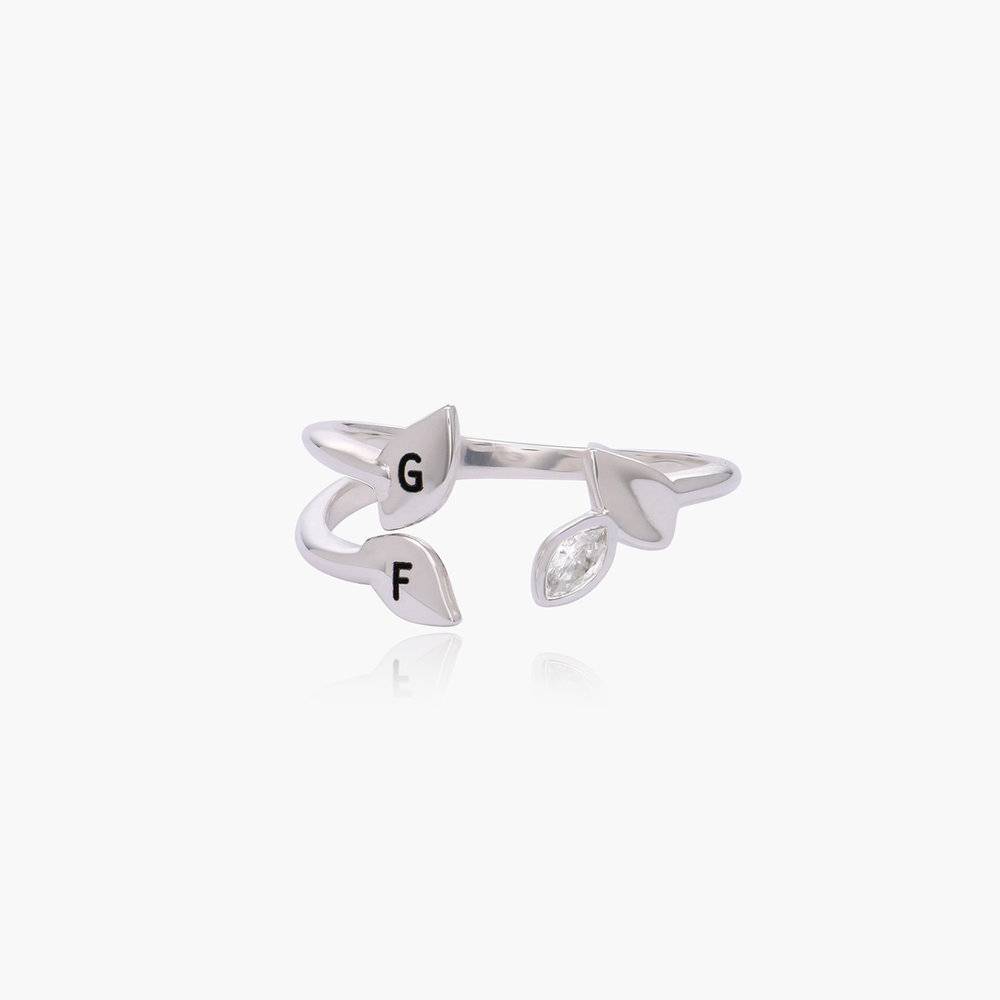 Daphne Initial Leaves Ring With Cubic Zirconia - Silver