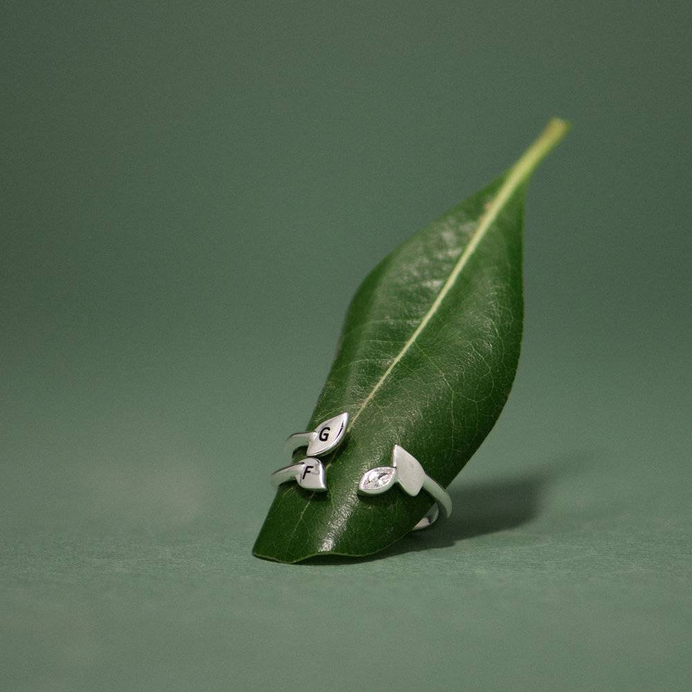 Daphne Initial Leaves Ring With Cubic Zirconia - Silver-3 product photo