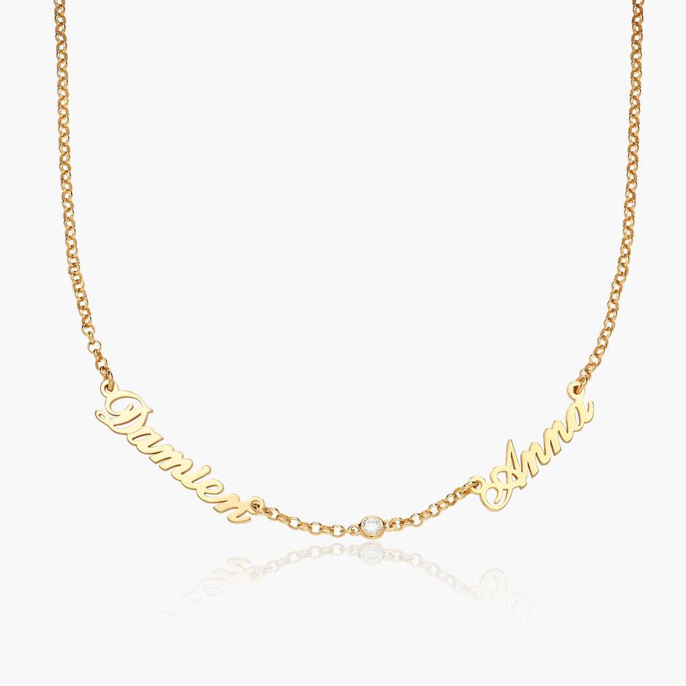 Engraved Axis T Lock Necklace with Diamonds- Gold Vermeil - Oak & Luna