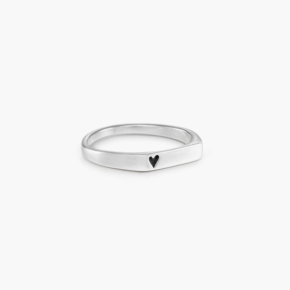 Echo Heart Thin Signet Ring - Sterling Silver-2 product photo