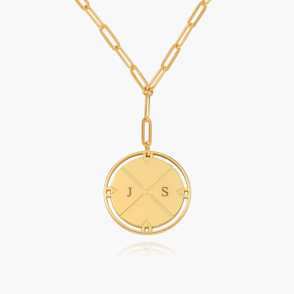 Engraved Compass Necklace - Gold Vermeil product photo