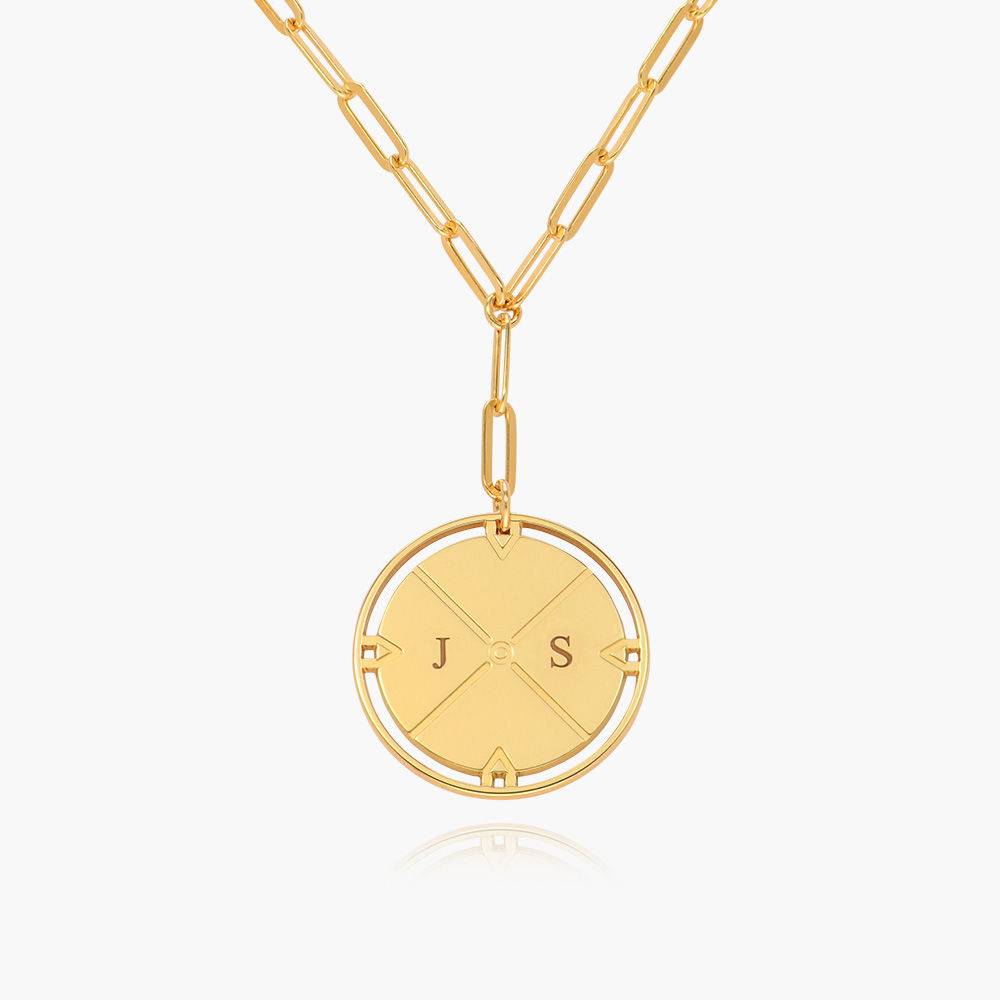 Engraved Compass Necklace - Gold Vermeil-2 product photo