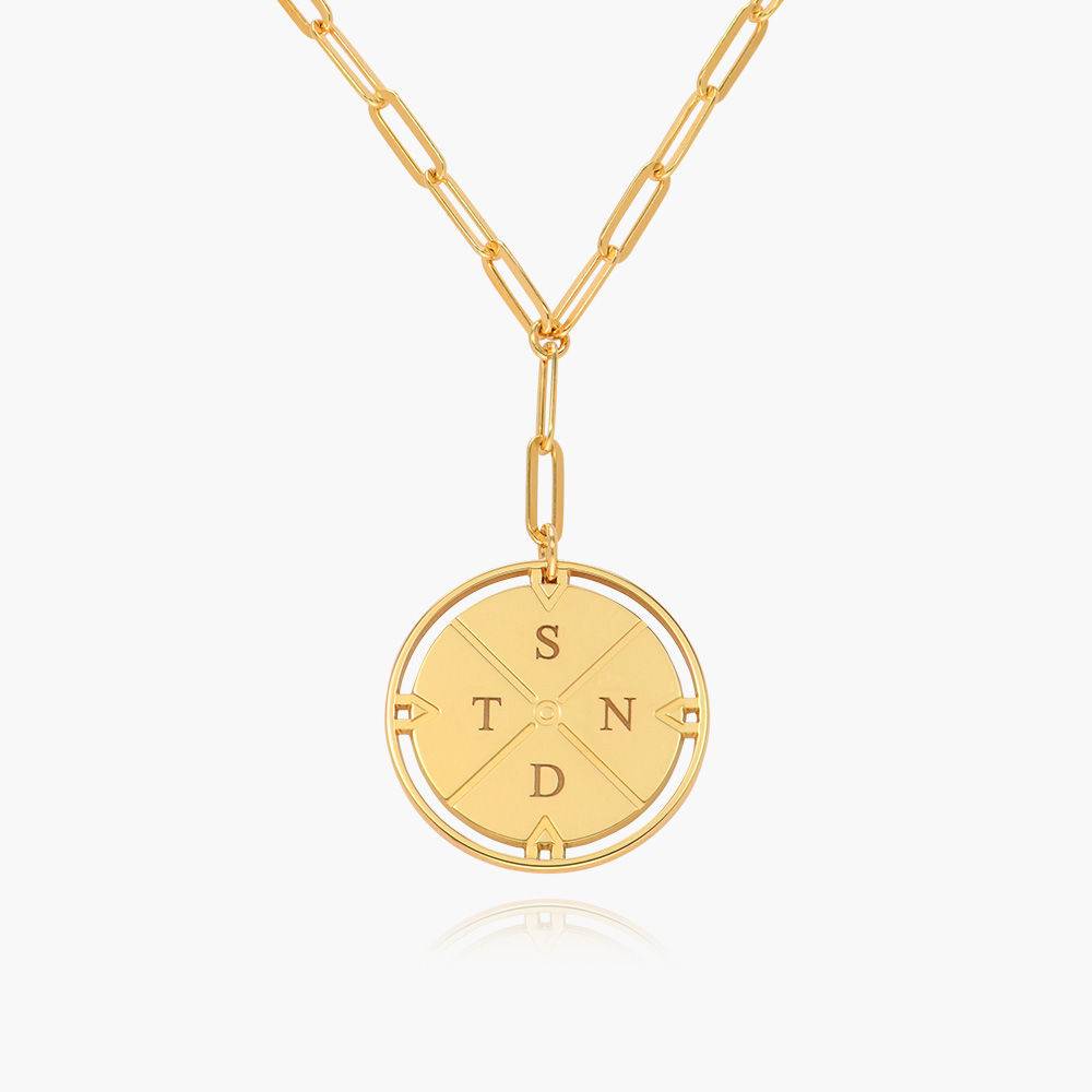 Engraved Compass Necklace - Gold Vermeil-2 product photo