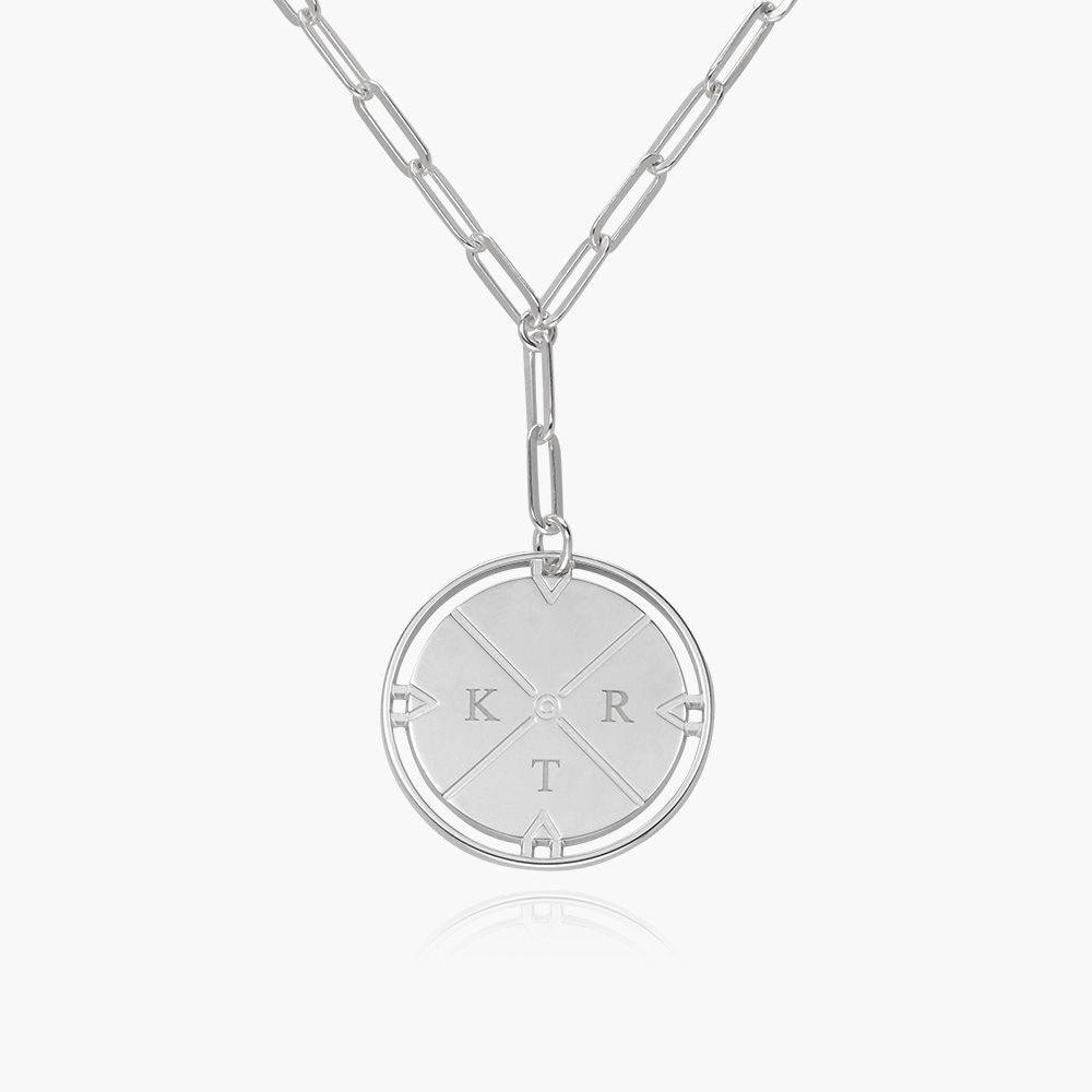 Engraved Compass Necklace - Silver-3 product photo