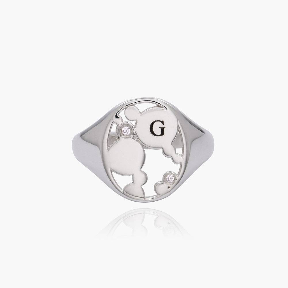 Engraved Heirloom Ring With Diamonds- Silver-4 product photo