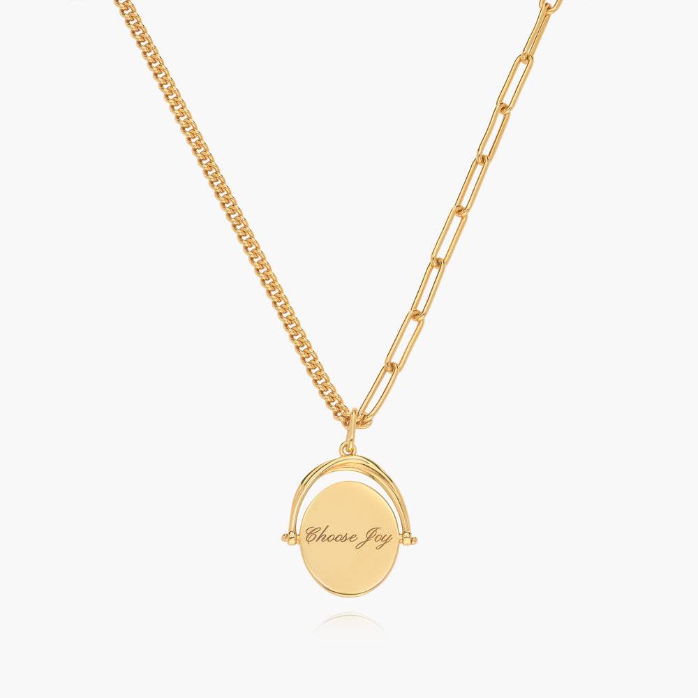 Flip Pendant Half Link Half Gourmette Necklace - Gold Vermeil