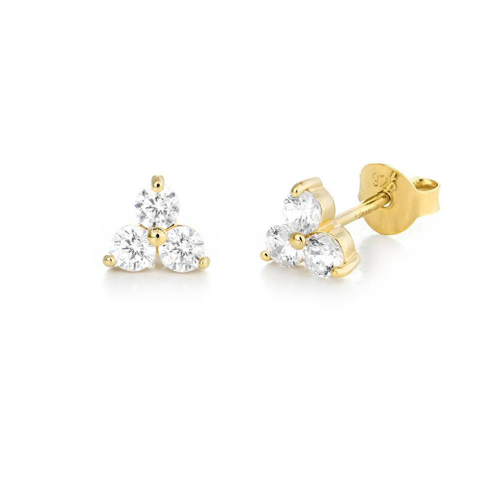 Flower stud earrings with cubic zirkonia in gold plating-3 product photo