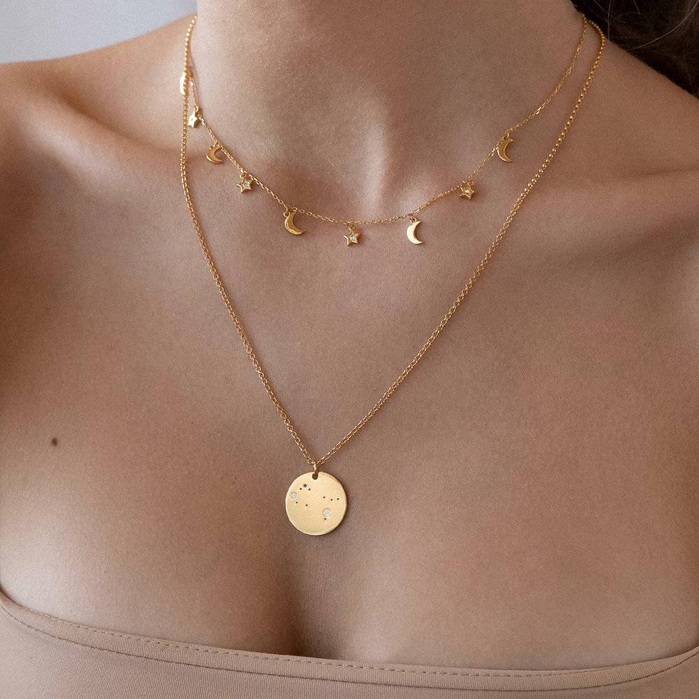Gemini Zodiac Necklace with Diamonds - Gold Plated-3 photo du produit