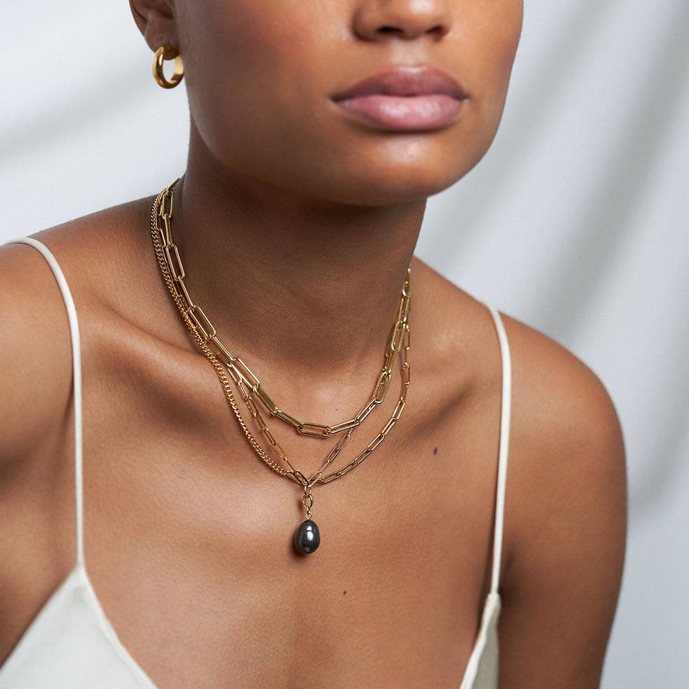 Half Gourmette & Half Link Chain Necklace - Gold Plated-3 product photo