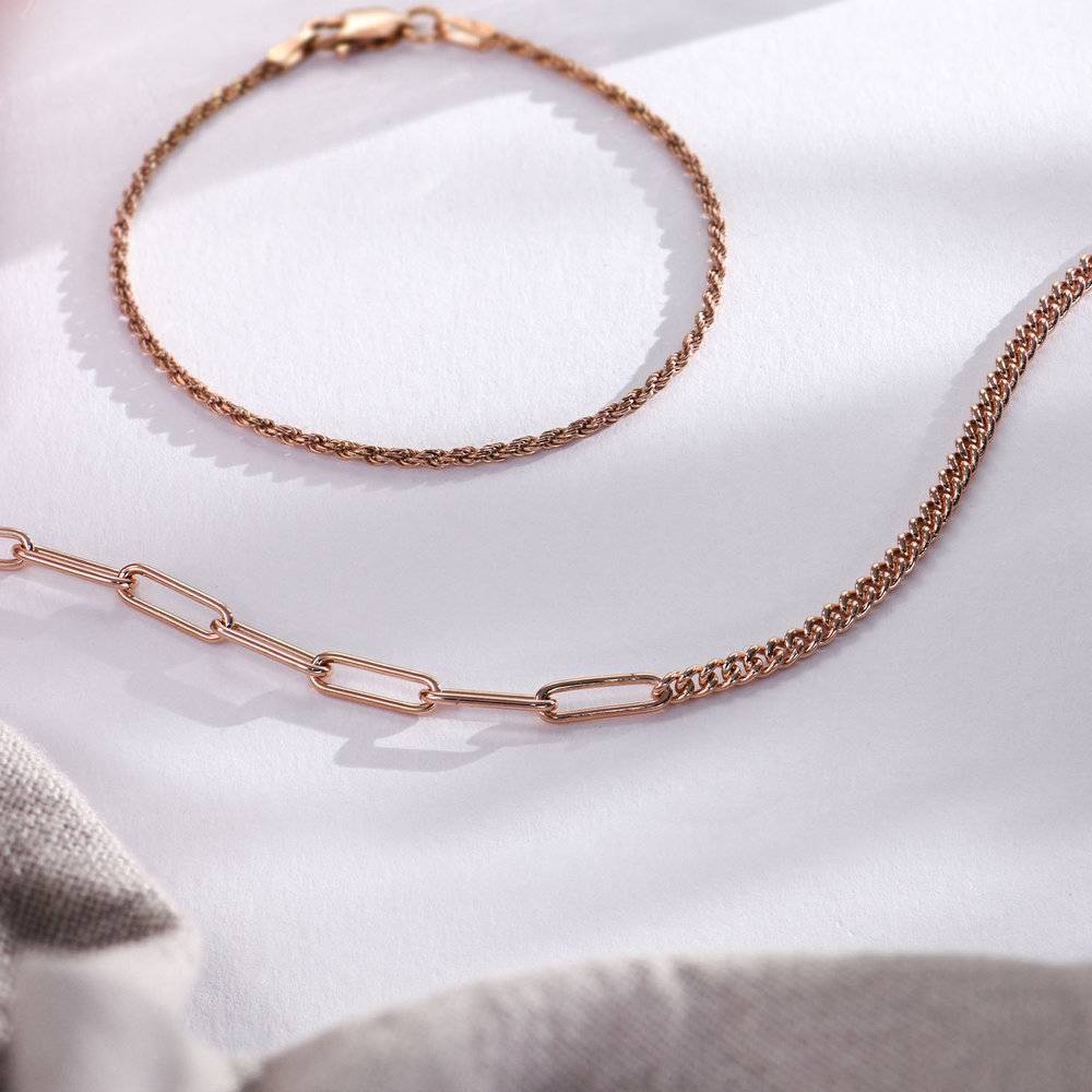 Half Gourmette & Half Link Chain Necklace - Rose Gold Plated-2 product photo
