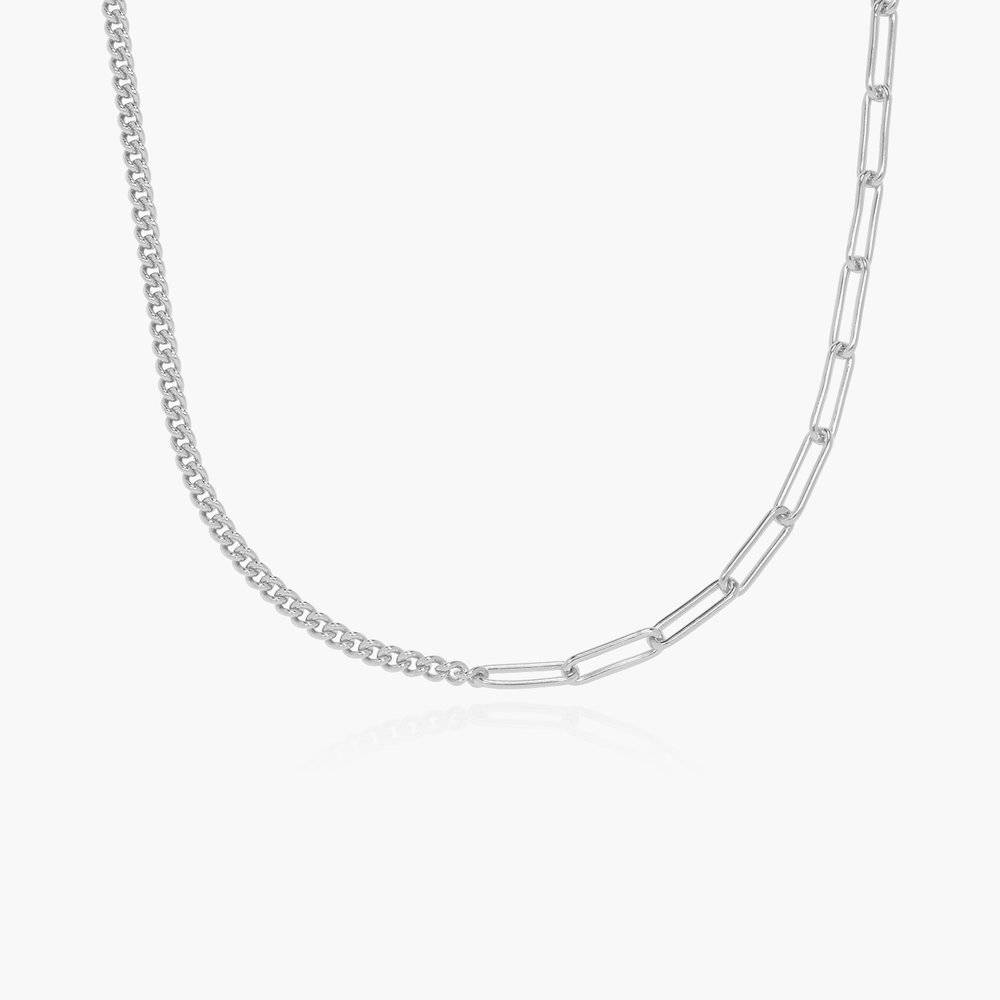 Half Gourmette & Half Link Chain Necklace - Sterling Silver-4 product photo