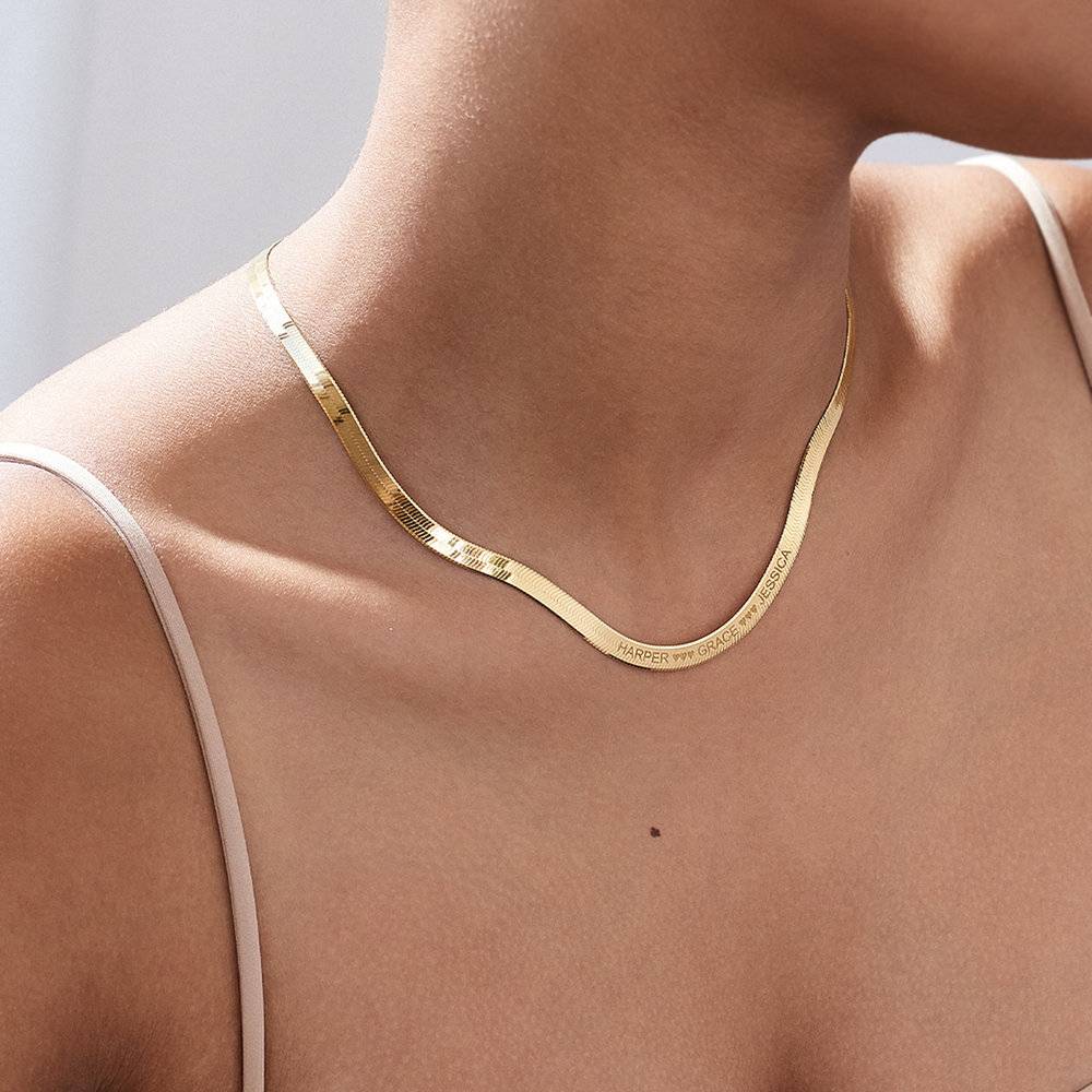 Herringbone Engraved Chain Necklace - Gold Vermeil-5 product photo