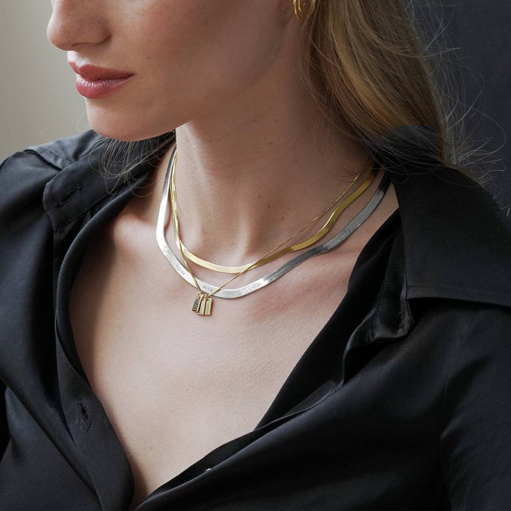 Herringbone Engraved Slim Chain Necklace - Gold Vermeil - Oak & Luna