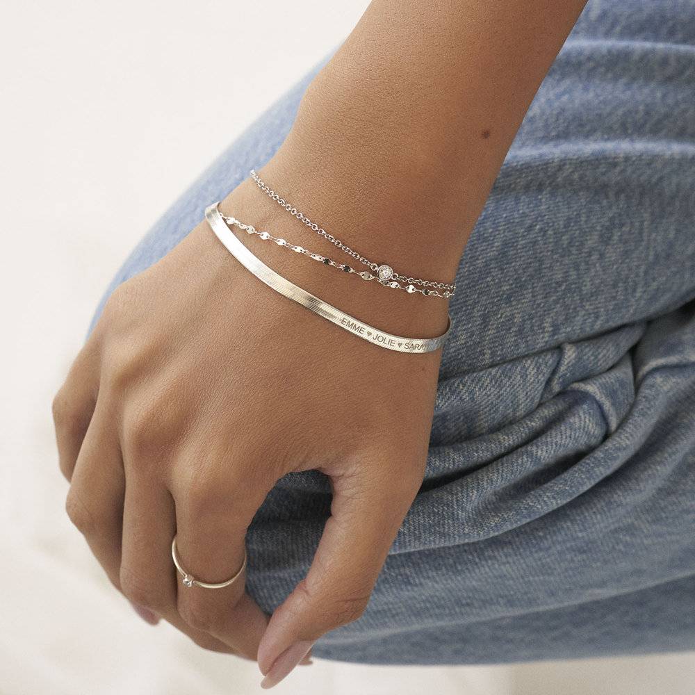 Herringbone Engraved Slim Bracelet - Sterling Silver-1 product photo