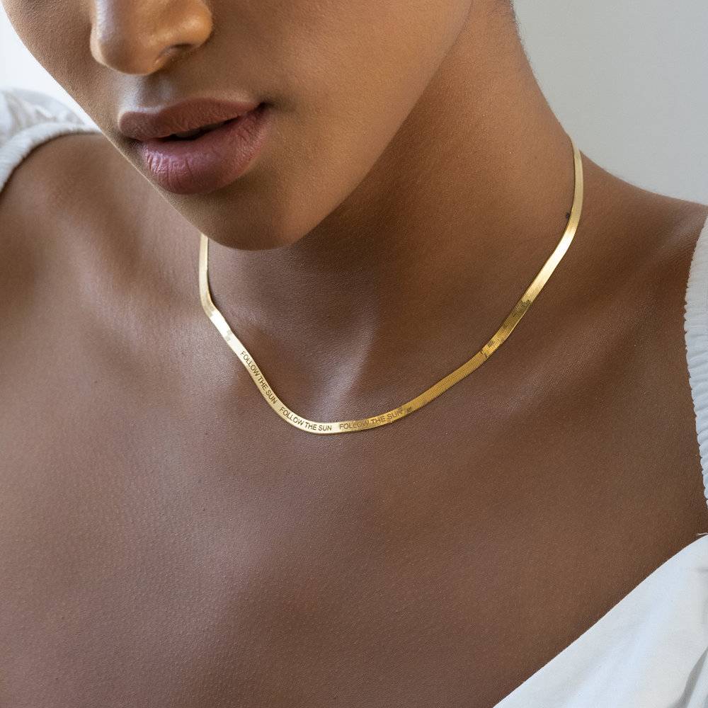 Herringbone Engraved Slim Chain Necklace - Gold Vermeil