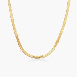 Herringbone Engraved Slim Chain Necklace - Gold Vermeil