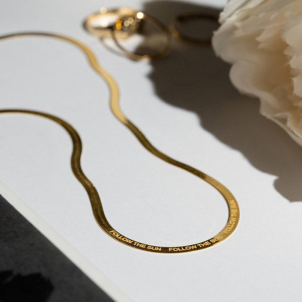 Herringbone Engraved Slim Chain Necklace - Gold Vermeil-6 product photo