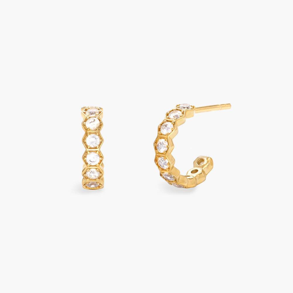Boucles d'oreilles anneaux en plaqué or avec zircons photo du produit