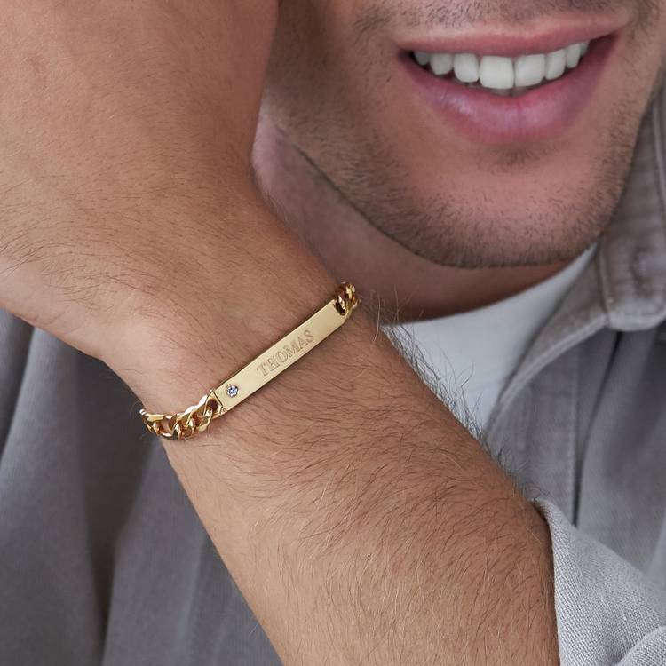 ID Bracelet for Men with Diamond - Gold Vermeil - Oak & Luna