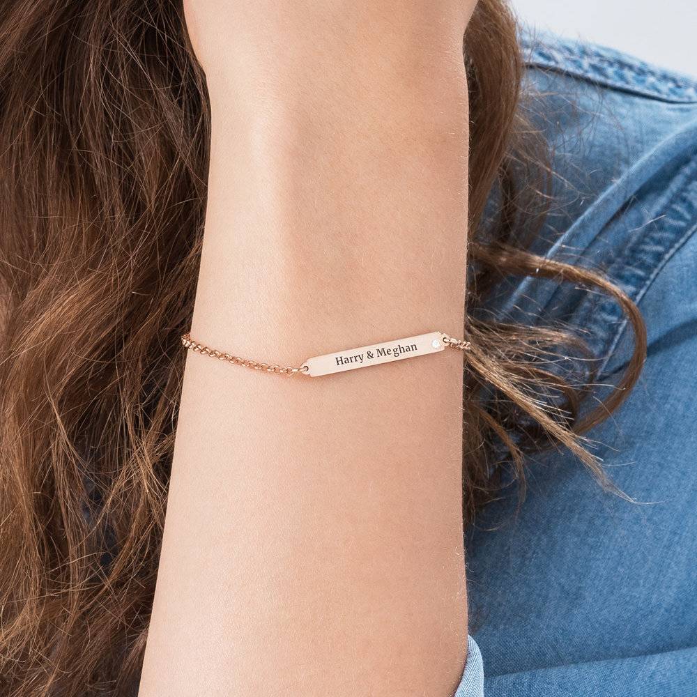 The Initial Bracelet with Diamonds - 14K Rose Gold | Gift for Her | Magal Jewelry