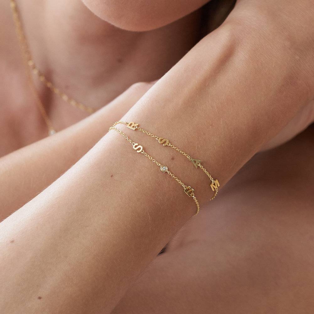 Inez Initial Bracelet/Anklet with Diamond - 14K Solid Gold-4 product photo