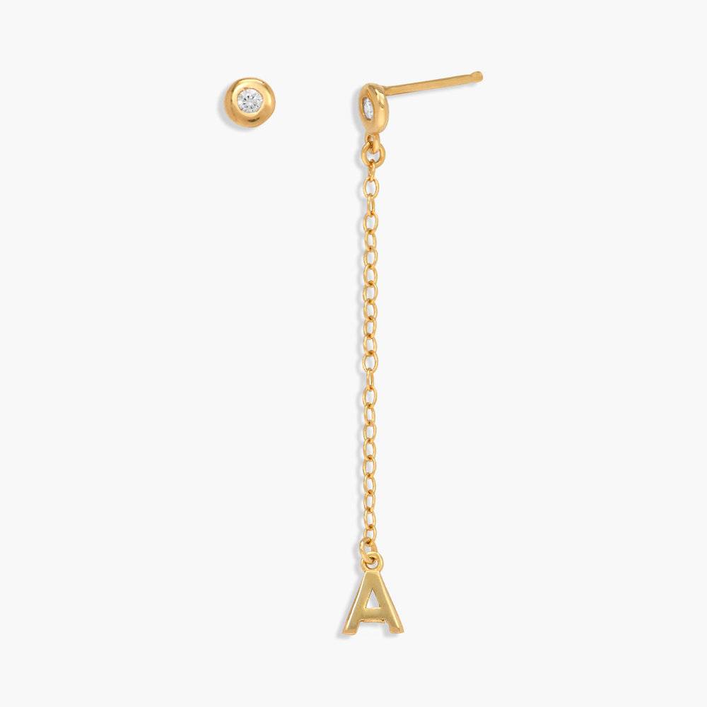 Inez Initial Chain Stud Earring with Diamonds - 14k solid Gold-3 product photo