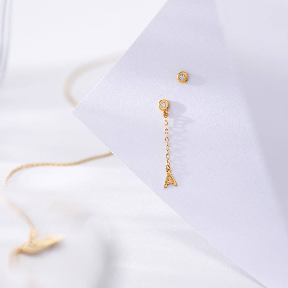 Inez Initial Chain Stud Earring with Diamonds - Gold Vermeil-5 product photo