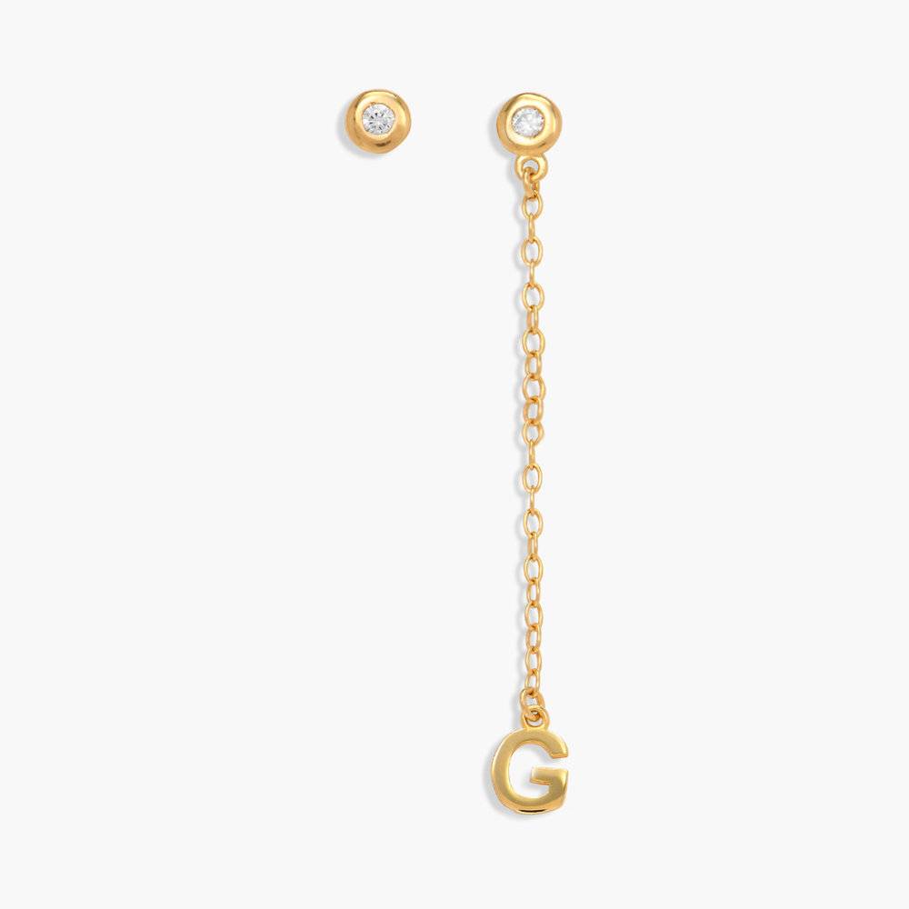 Inez Initial Chain Stud Earrings with Zirconia - Gold Vermeil-1 product photo