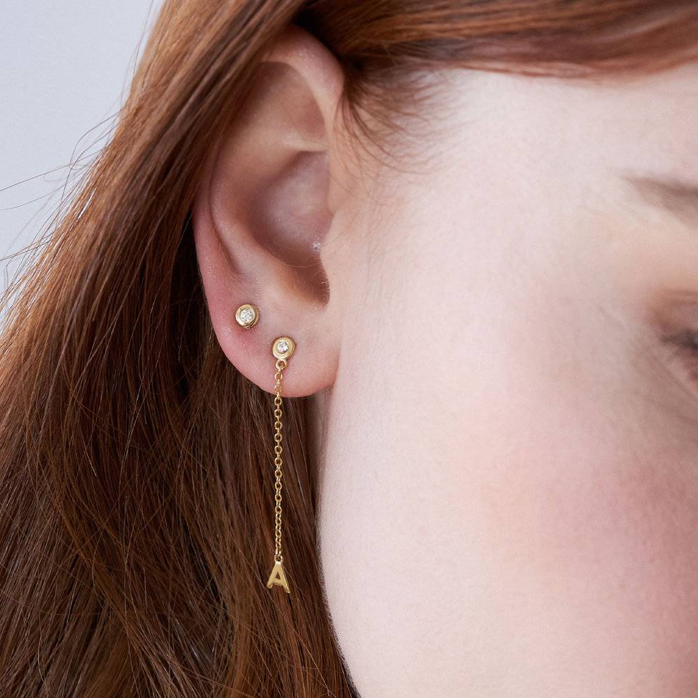 Inez Initial Chain Stud Earrings with Zirconia - Gold Vermeil-5 product photo