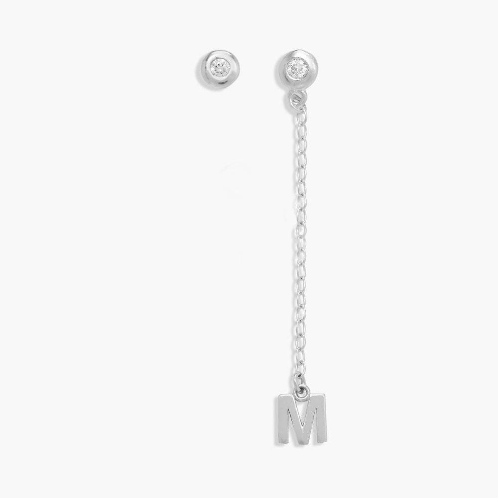 Inez Initial Chain Stud Earrings with Zirconia - Silver-1 product photo