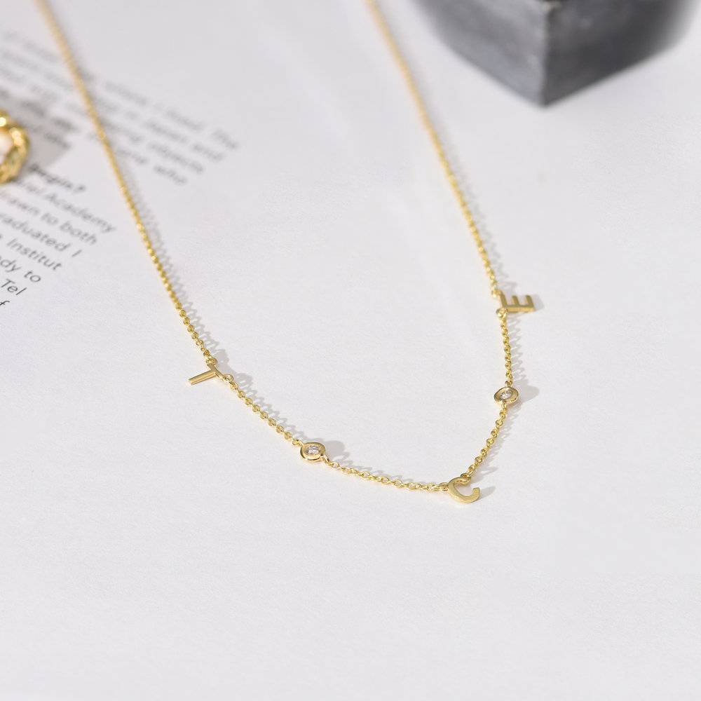 Inez Initial Necklace with Diamonds - 14K Solid Gold-3 product photo
