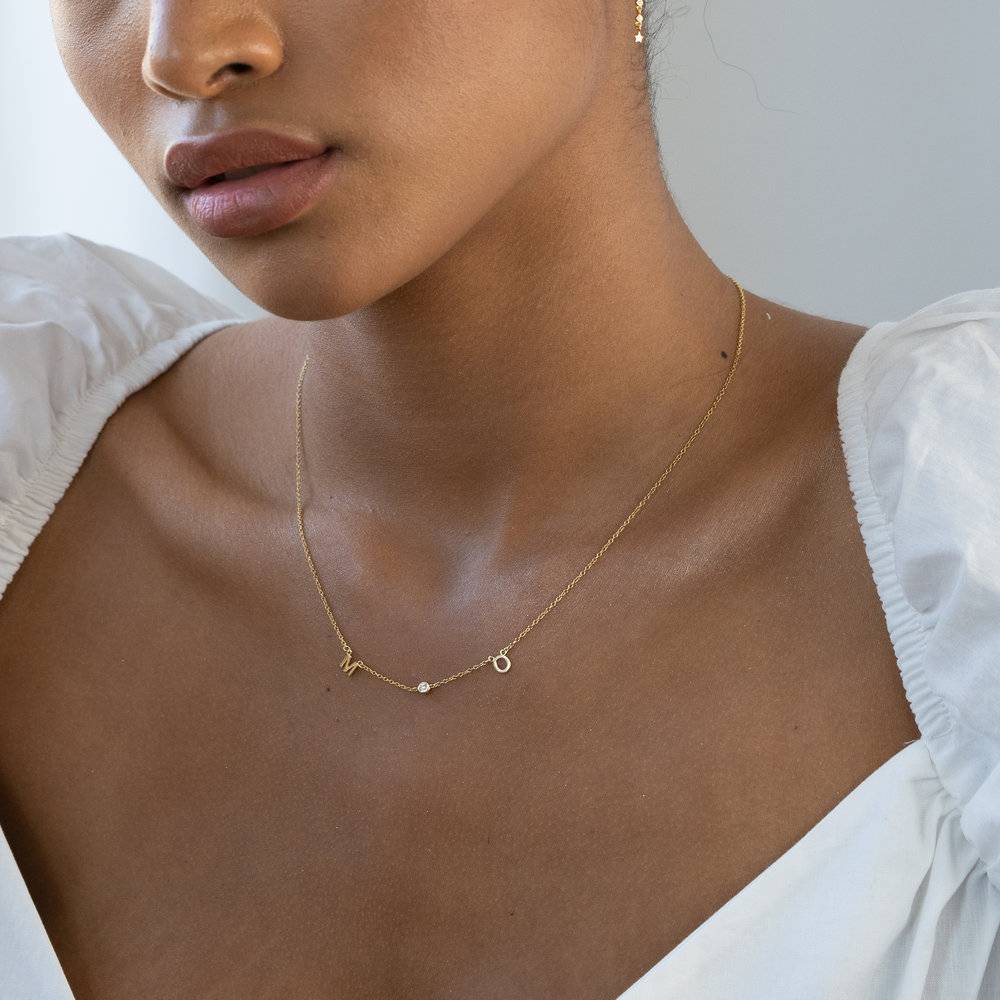 Inez Initial Necklace with Diamonds - 14K Solid Gold-6 product photo