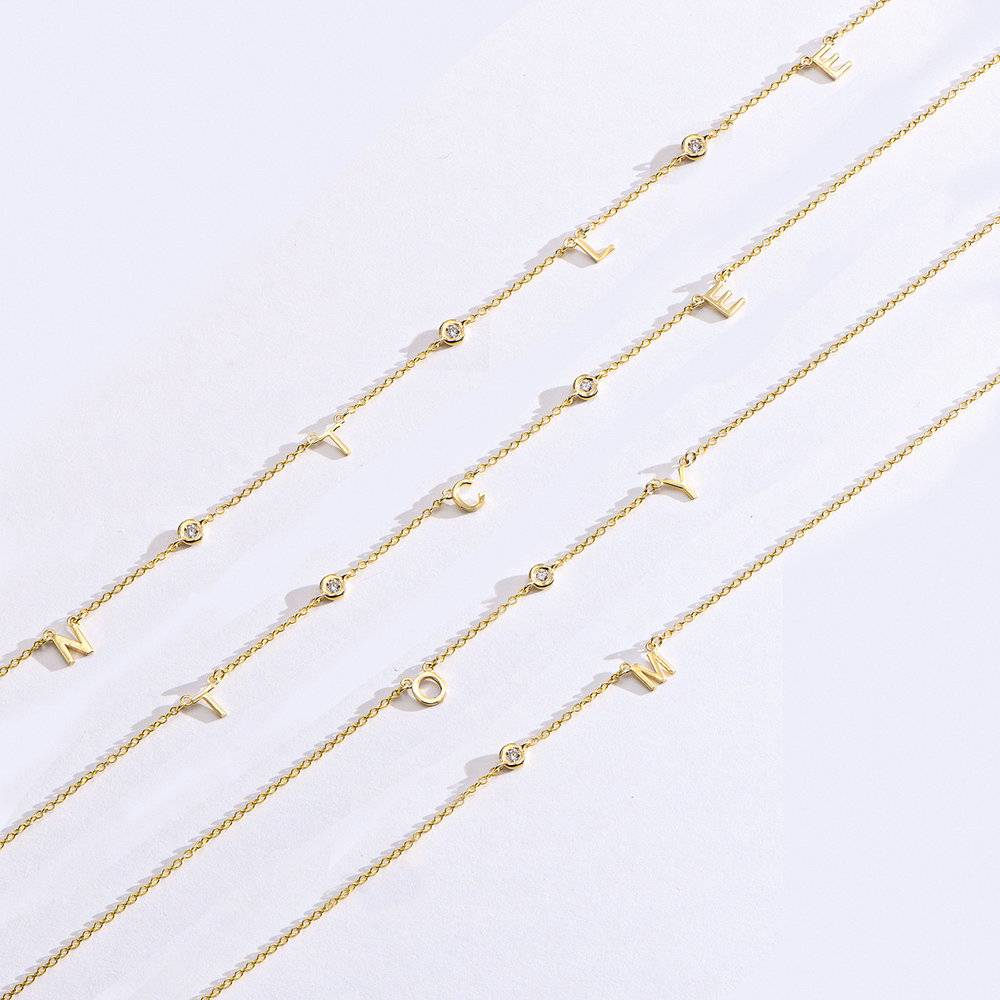 Inez Initial Necklace with Diamonds - 14K Solid Gold-7 product photo