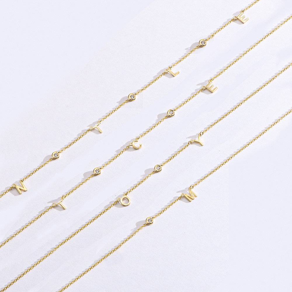 Inez Initial Necklace with Diamonds - 14K Solid Gold-2 product photo