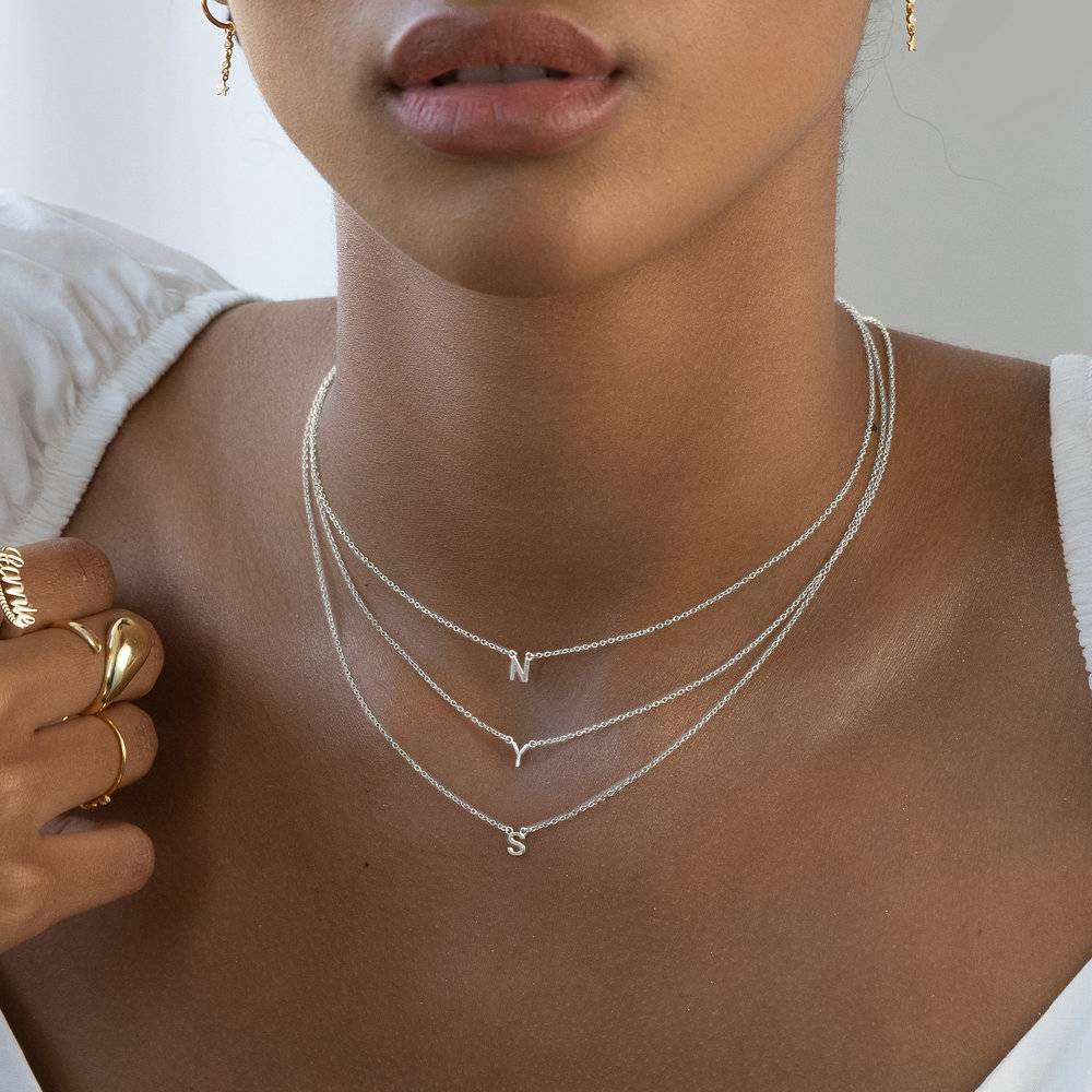 Inez Initial Necklace - 14k White Solid Gold-3 product photo