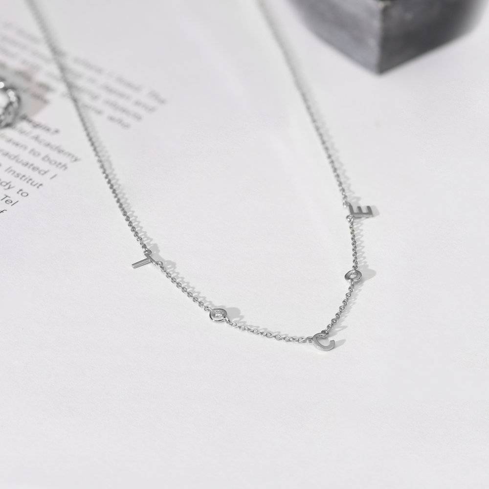 Inez Initial Necklace With Diamonds - 14k White Solid Gold-2 product photo
