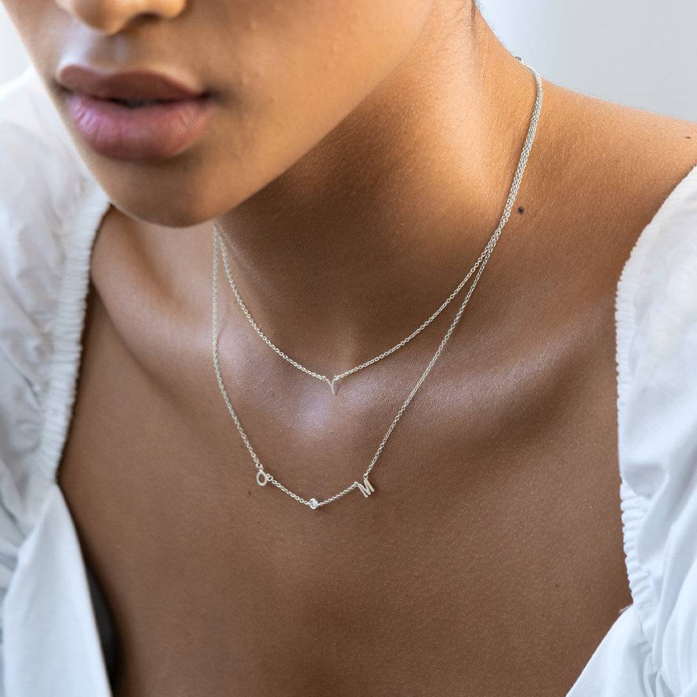 Inez Initial Necklace With Diamonds - 14k White Solid Gold-1 product photo