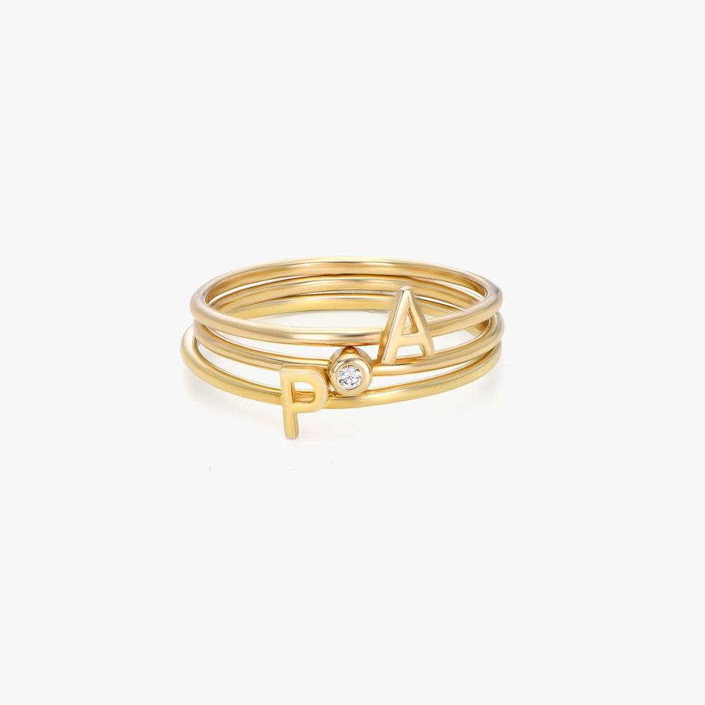Inez Initial Ring and Diamond Ring Set - Gold Vermeil-1 product photo