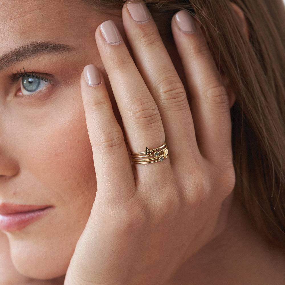 Inez Initial Ring and Diamond Ring Set - Gold Vermeil-3 product photo