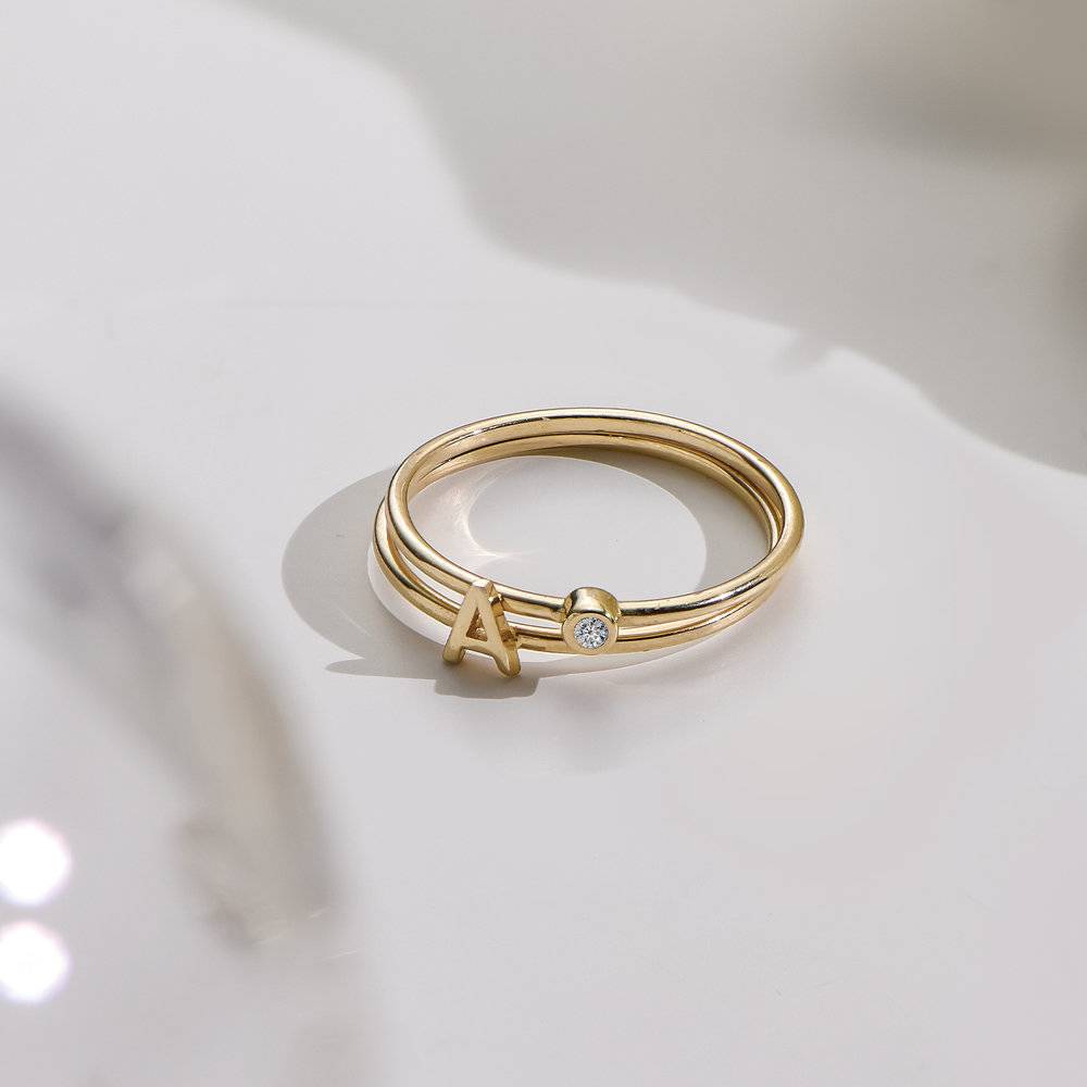 Stackable Inez Initial Ring - 14K Solid Gold-3 product photo