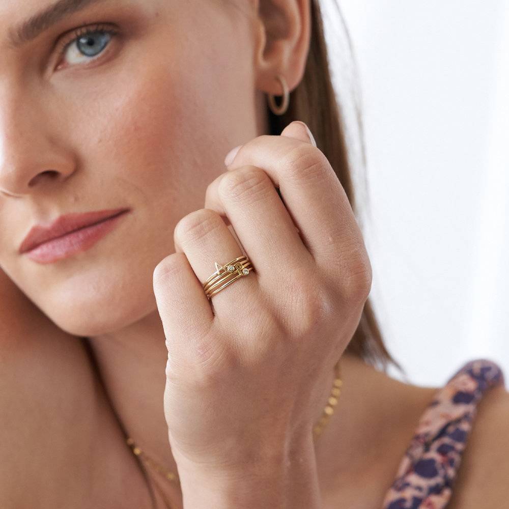 Stackable Inez Initial Ring - 14K Solid Gold-3 product photo
