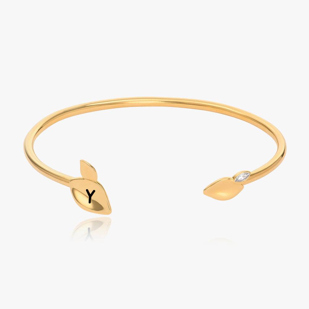 Initial Leaves Cuff With Cubic Zirconia- Gold Vermeil