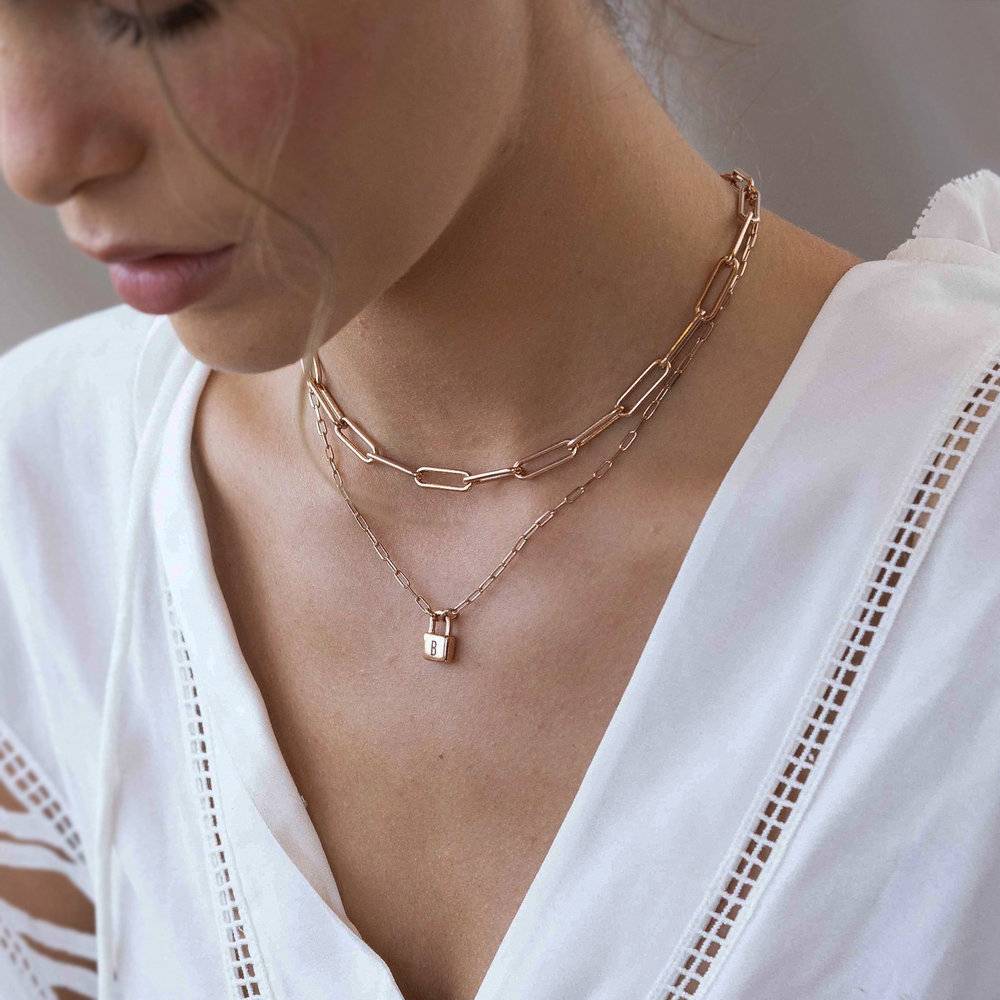 Initial Lock Necklace - Rose Gold Vermeil-4 product photo
