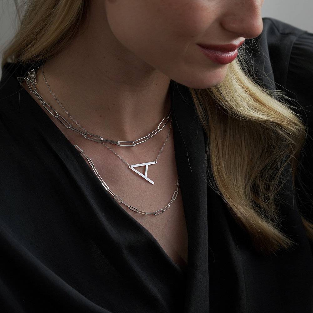 Initial Necklace - 14k White Solid Gold-3 product photo
