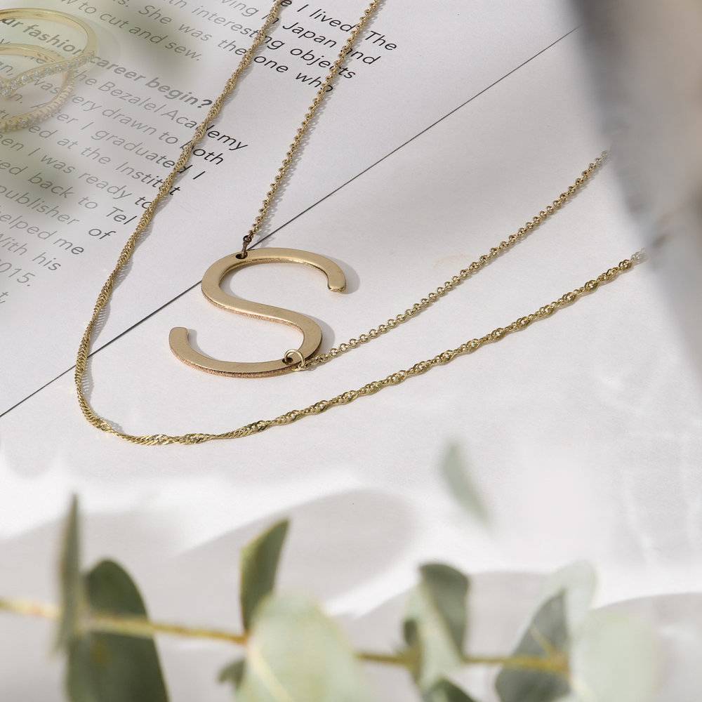 14K Gold Initial Heart Necklace 14K Yellow Gold / 18 +$20