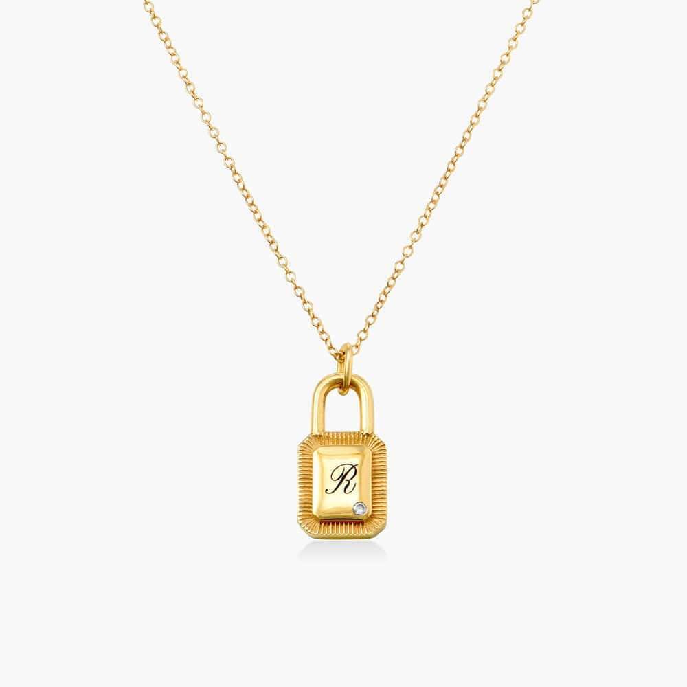 Initial Padlock Necklace - Gold Plating with Cubic Zirconia product photo